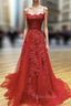 Backless Red Lace Formal Prom Dresses, Open Back Red Lace Formal Evening Dresses