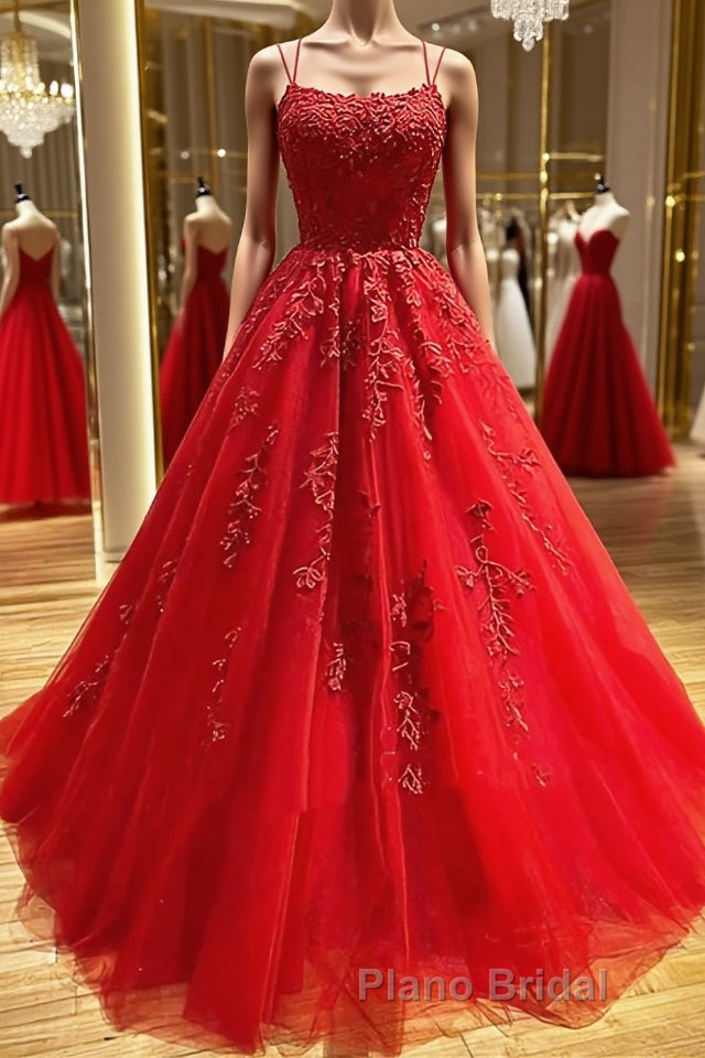 Backless Red Lace Formal Prom Dresses, Red Backless Lace Formal Evening Graduation Dresses Main image