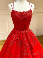 Backless Red Lace Formal Prom Dresses, Red Backless Lace Formal Evening Graduation Dresses