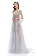 Backless V-neck Sequins Rhinestone Floor Length Prom Dresses