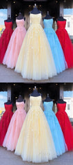 Backless Yellow Pink Blue Red Burgundy Lace Formal Prom Dresses, Backless Lace Formal Bridesmaid Dresses