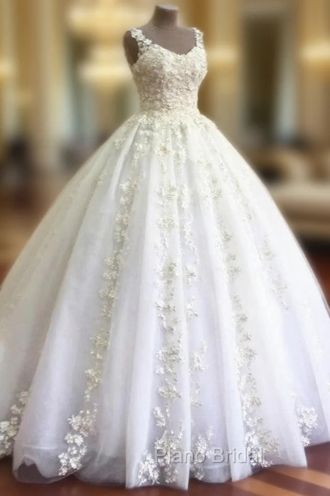 Ball Gown Appliques Flower Long Tulle Bridal Wedding Dresses Main image