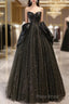 Ball Gown Black Sweetheart Neck Satin Tulle Long Formal Prom Dresses