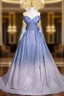 Ball Gown Blue Off the Shoulder Bow Formal Prom Dresses
