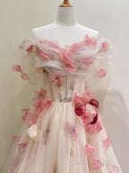 Ball Gown Champagne Floral Formal Prom Dresses Long Party Dresses