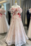 Ball Gown Champagne Tulle Floral Formal Prom Dresses
