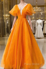 Ball Gown Formal Gown Celebrity Style Dresses Wedding Party Dresses Floor Length Short Sleeve V Neck Fall Wedding Guest Organza With Pleats Ruffles