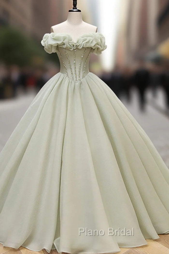 Ball Gown Green Long Formal Prom Dresses, Green Formal Sweet 16 Dresses with Beading Main image