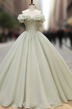 Ball Gown Green Long Formal Prom Dresses, Green Formal Sweet 16 Dresses with Beading