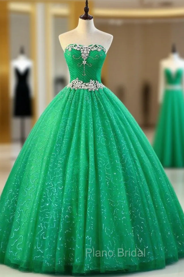 Ball Gown Green Tulle Sweetheart Crystal Quinceanera Dresses Main image