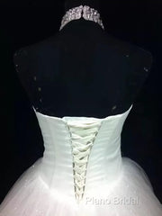 Ball-Gown Halter Beading Floor-Length Tulle Wedding Dresses