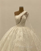 Ball Gown Lace Wedding Dresses One Shoulder