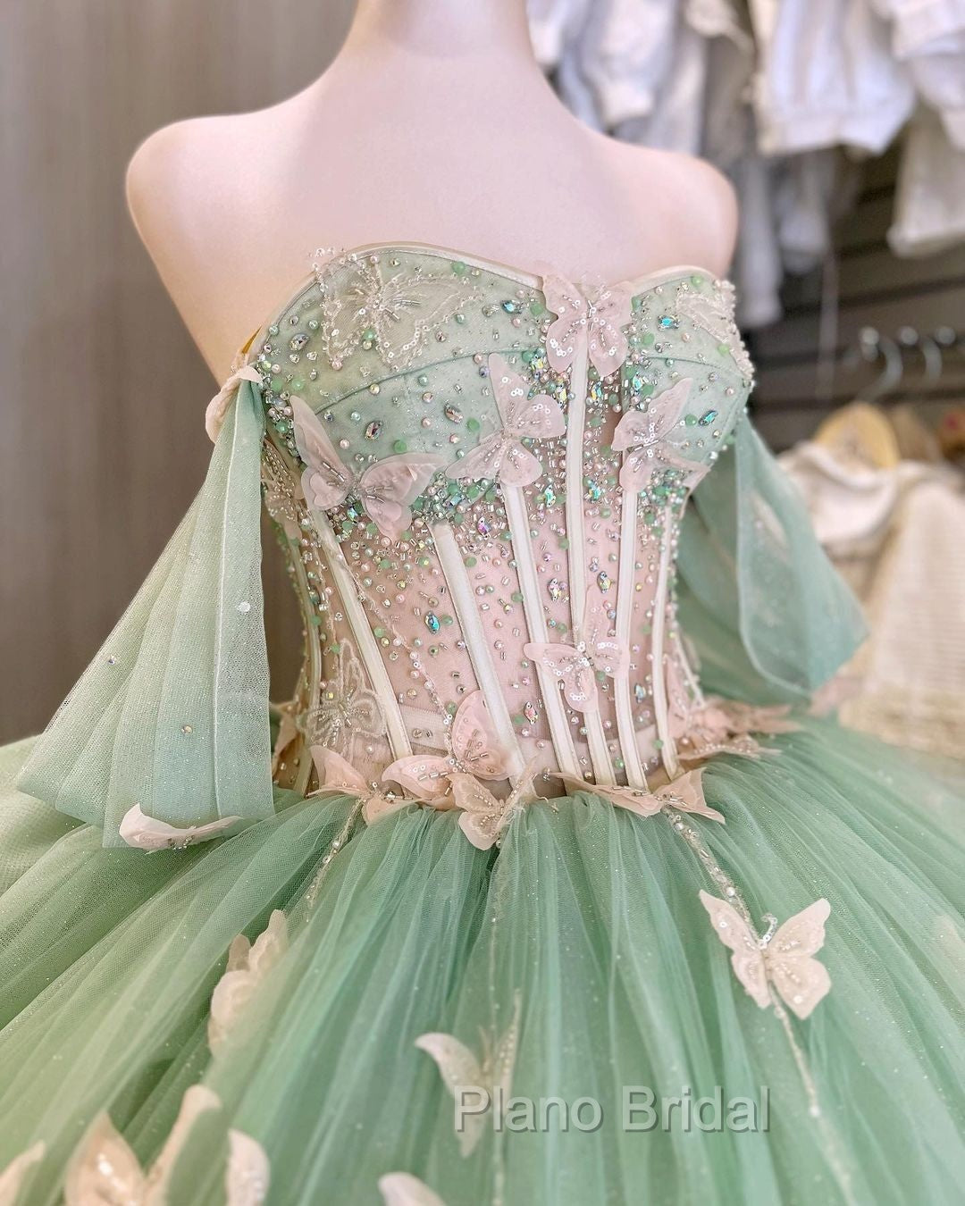 Ball Gown Light Green Tulle Quinceanera Dresses With Butterflies Secondary image