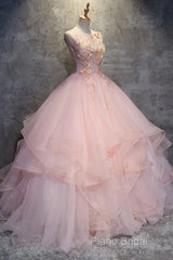Ball Gown Long Formal Prom Dresses Flowers Gorgeous Quinceanera Dresses With Flowers