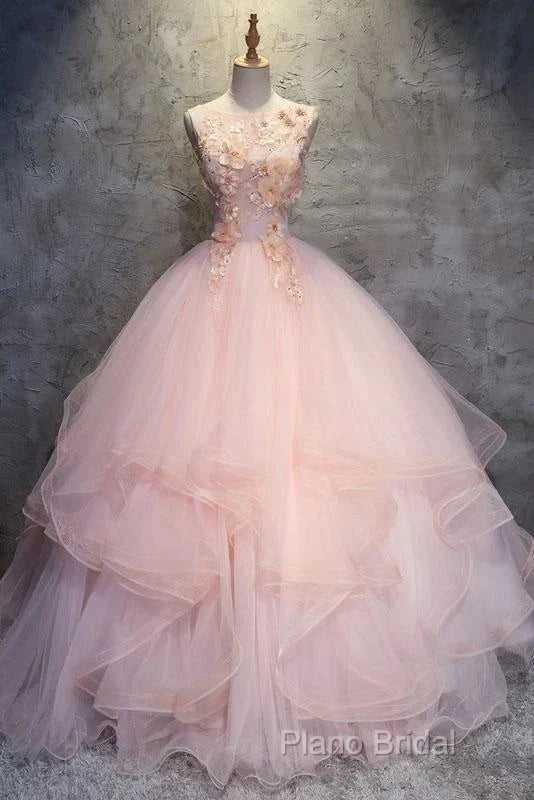 Ball Gown Long Formal Prom Dresses Flowers Gorgeous Quinceanera Dresses With Flowers