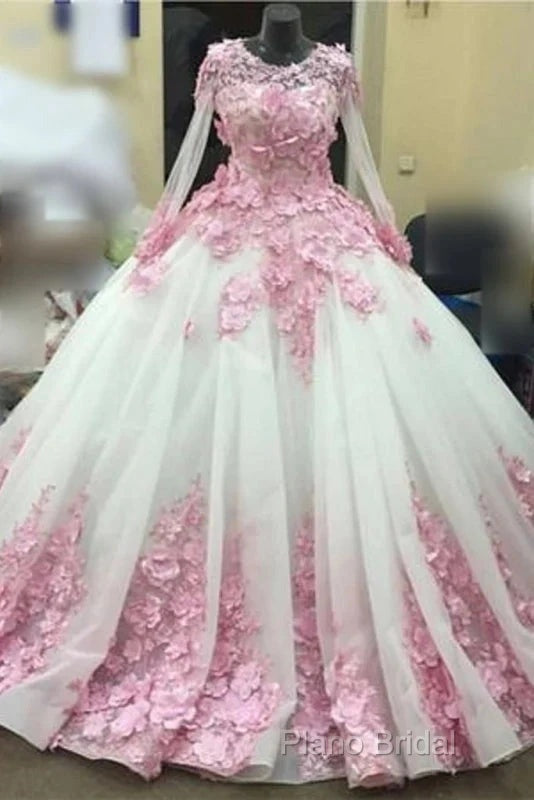 Ball Gown Long Sleeve Tulle Formal Prom Flowers Wedding Dresses Secondary image