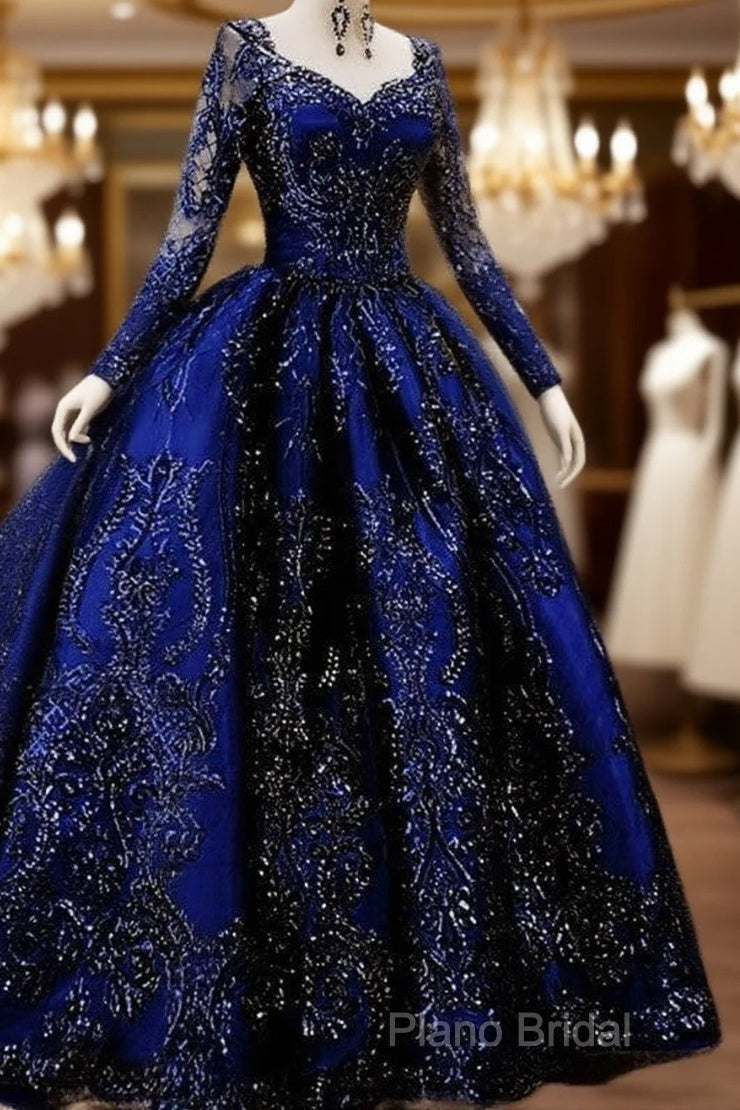 Ball Gown Long Sleeves Sequin Embroidery Dresses