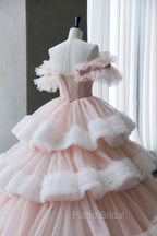 Ball Gown Off Shoulder Pink Tulle Long Formal Prom Dresses, Sweet 16 Dresses