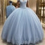 Ball Gown Off-the-Shoulder Floor-Length Tulle Formal Prom Dresses With Appliques Lace