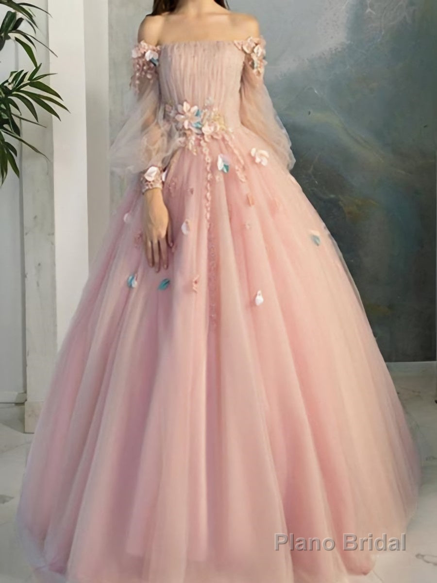 Ball Gown Off-the-Shoulder Floor-Length Tulle Prom Dresses With Flower Main image