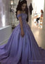 Ball Gown Off-the-Shoulder Sleeveless Sweep Train Satin Prom Dresses With Appliqued Beading
