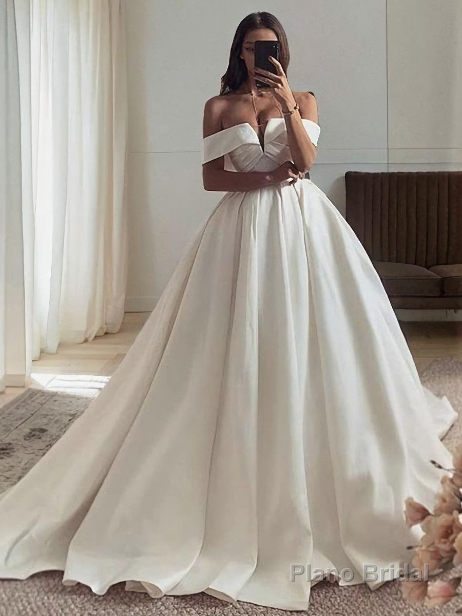 Ball Gown Off-the-Shoulder Sweep Train Satin Wedding Dresses Main image