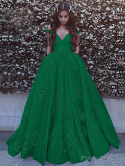 Ball Gown Off-the-Shoulder Sweep Train Tulle Prom Dresses With Pockets