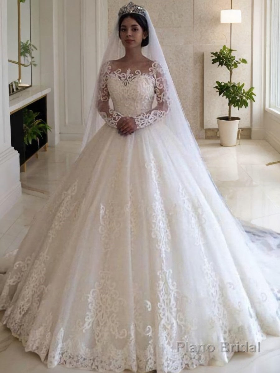 Ball Gown Off-the-Shoulder Sweep Train Tulle Wedding Dresses Main image