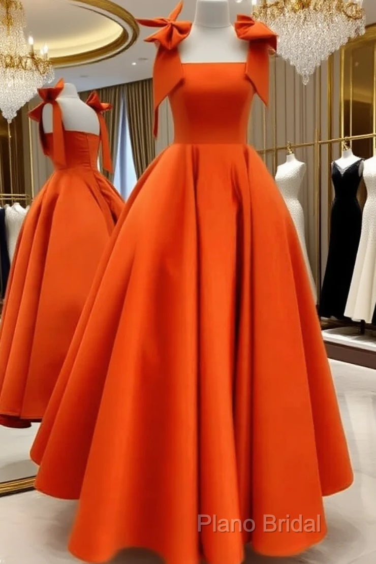 Ball Gown Orange Satin Dresses With Straps
