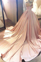 Ball Gown Pink Sweetheart Lace Formal Prom Formal Dresses With Court Train