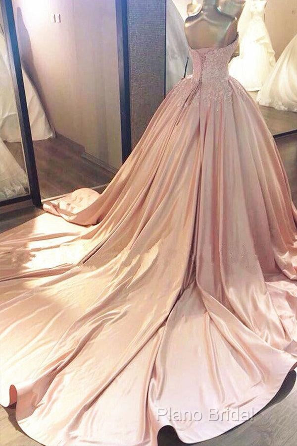 Ball Gown Pink Sweetheart Lace Formal Prom Formal Dresses With Court Train