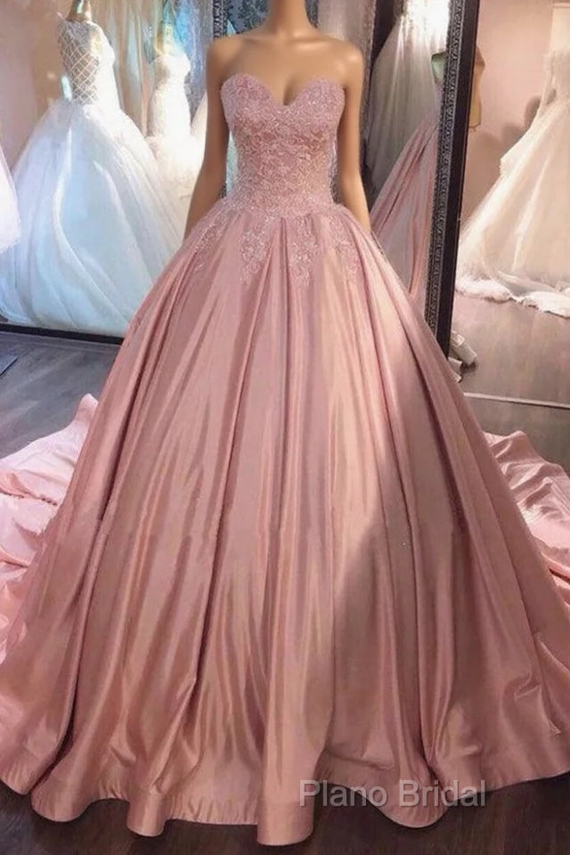 Ball Gown Pink Sweetheart Lace Formal Prom Formal Dresses With Court Train Main image