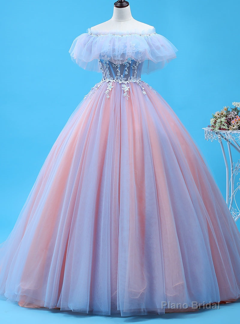 Ball Gown Pink Tulle Off The Shoulder Prom Dress Main image