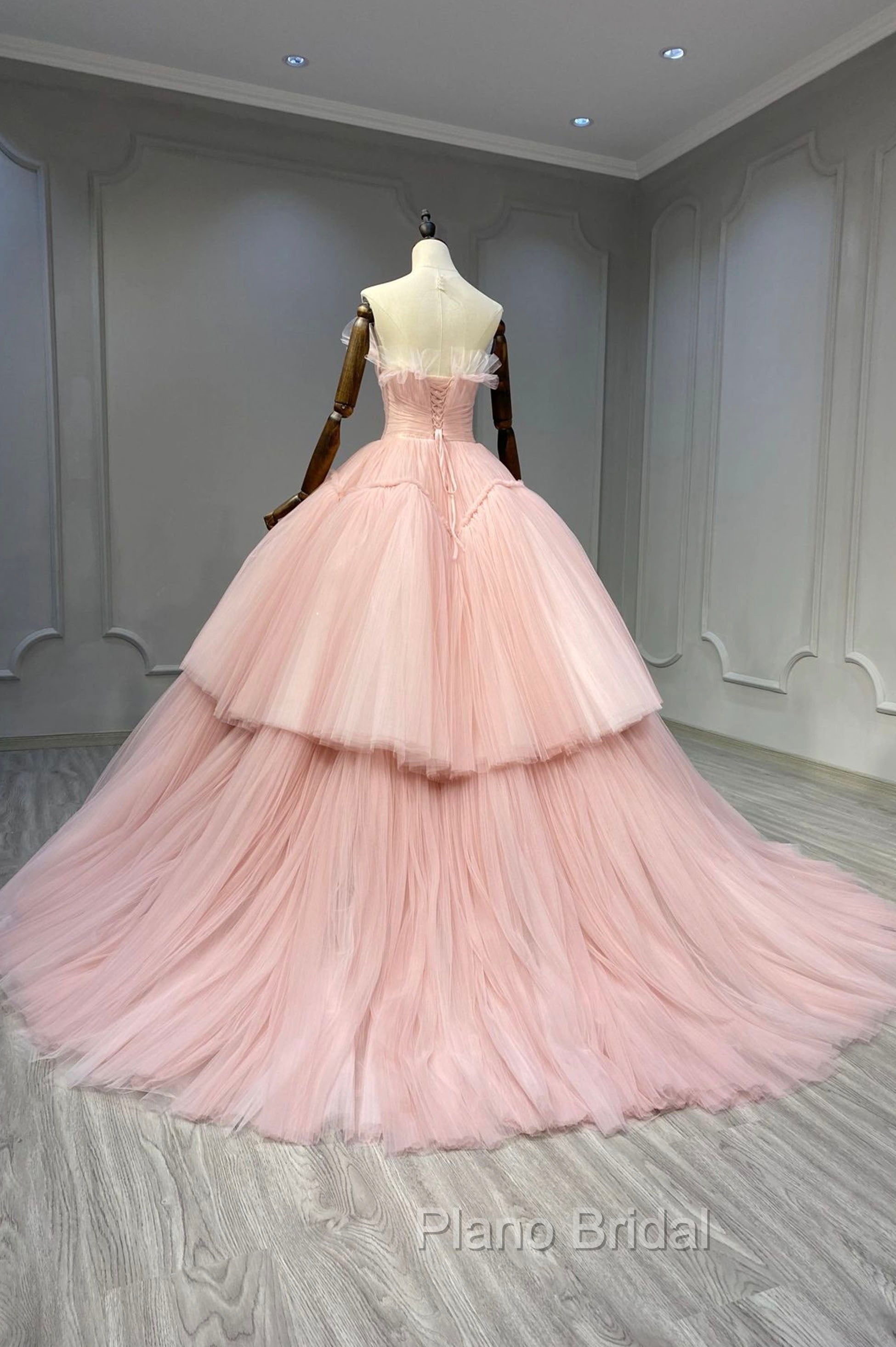 Ball Gown Pink Tulle Strapless Long Formal Prom Evening Dresses, Pink Sweet 16 Dresses Secondary image