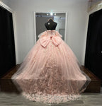 Ball-Gown Pink Tulle Sweetheart Sleeveless Quinceanera Dresses with Bow