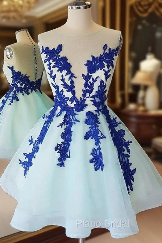 Ball Gown Princess Illusion Neck Sleeveless Organza Knee-Length Homecoming Dresses With Appliqued Main image