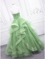 Ball Gown Formal Prom Dresses Glittering Dresses Formal Floor Length Sleeveless V Neck Tulle With Glitter Ruffles