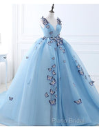 Ball Gown Formal Prom Dresses Luxurious Dresses Engagement Court Train Sleeveless V Neck Tulle With Pleats Appliques 2
