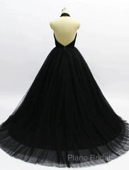 Ball Gown Formal Prom Dresses Open Back Dresses Wedding Party Court Train Sleeveless Halter Tulle Backless With Pleats