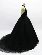Ball Gown Formal Prom Dresses Open Back Dresses Wedding Party Court Train Sleeveless Halter Tulle Backless With Pleats
