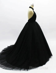 Ball Gown Formal Prom Dresses Open Back Dresses Wedding Party Court Train Sleeveless Halter Tulle Backless With Pleats