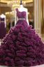 Ball Gown Purple One Shoulder Tulle Ruffle Crystal Wedding Dresses