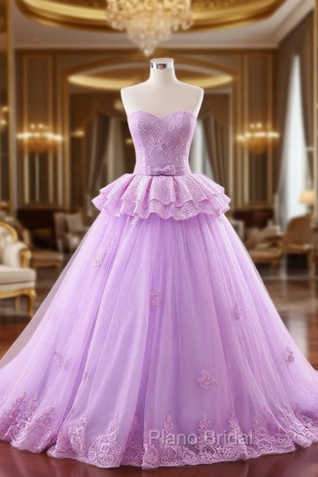 Ball Gown Purple Tulle Lace Sweetheart Wedding Dresses Main image