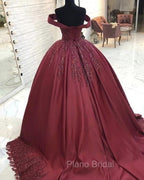 Ball Gown Satin Dresses Off The Shoulder Lace Appliques