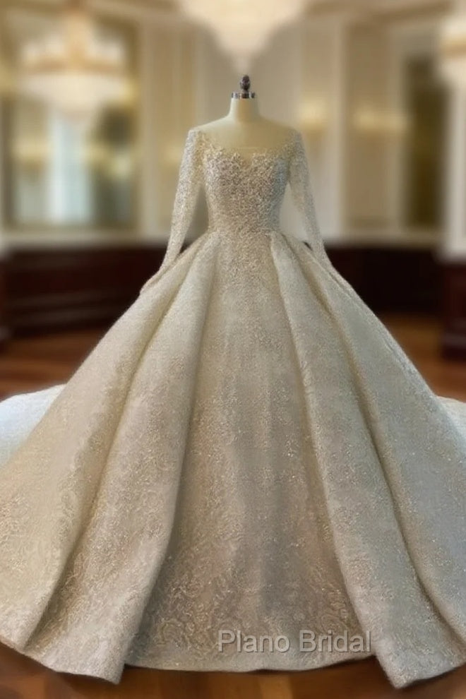 Ball Gown Sequins Long Sleeve Beading Luxury Wedding Dresses Main image
