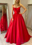 Ball Gown Square Neckline Sleeveless Satin Sweep Train Prom Dresses With Pleated Pockets