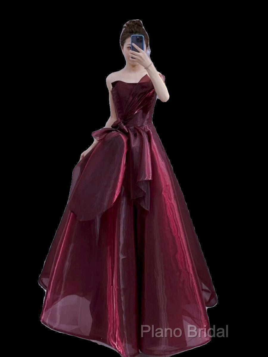 Ball Gown Strapless Burgundy Organza Formal Prom Dresses Formal Dresses