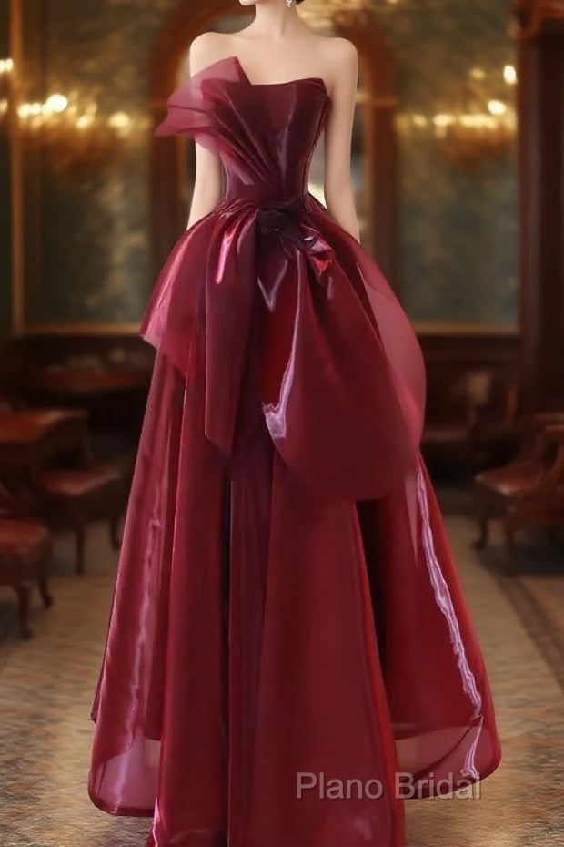 Ball Gown Strapless Burgundy Organza Formal Prom Dresses Formal Dresses Main image