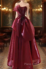 Ball Gown Strapless Burgundy Organza Formal Prom Dresses Formal Dresses