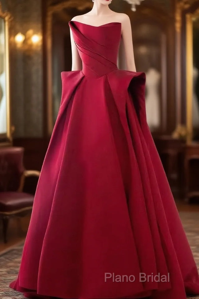 Ball Gown Strapless Burgundy Satin Formal Prom Dresses Formal Dresses Main image